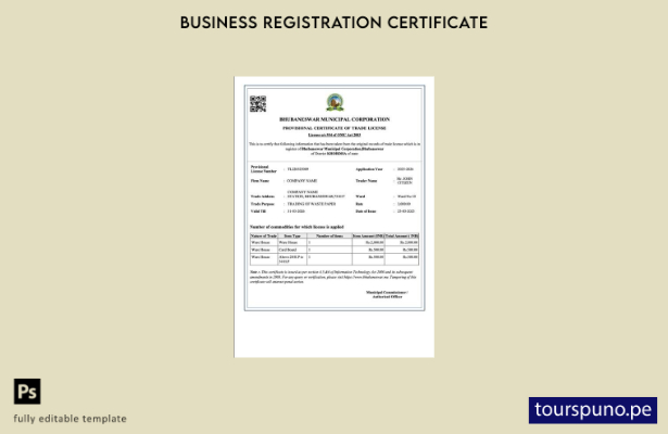 listo para imprimir India Bhubaneswar certificado provisional de licencia comerc